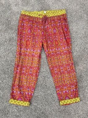 Sundance Paisley Print Pull On Capris Casual Pink Cotton Elastic Boho Women’s S